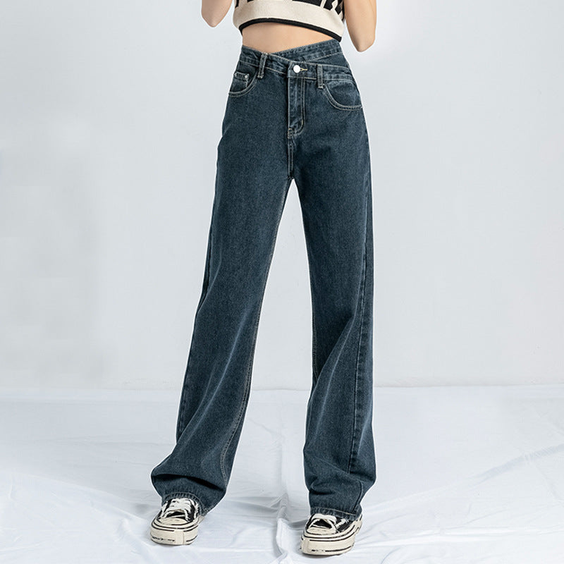 Irregular Design Straight-Leg Jeans
