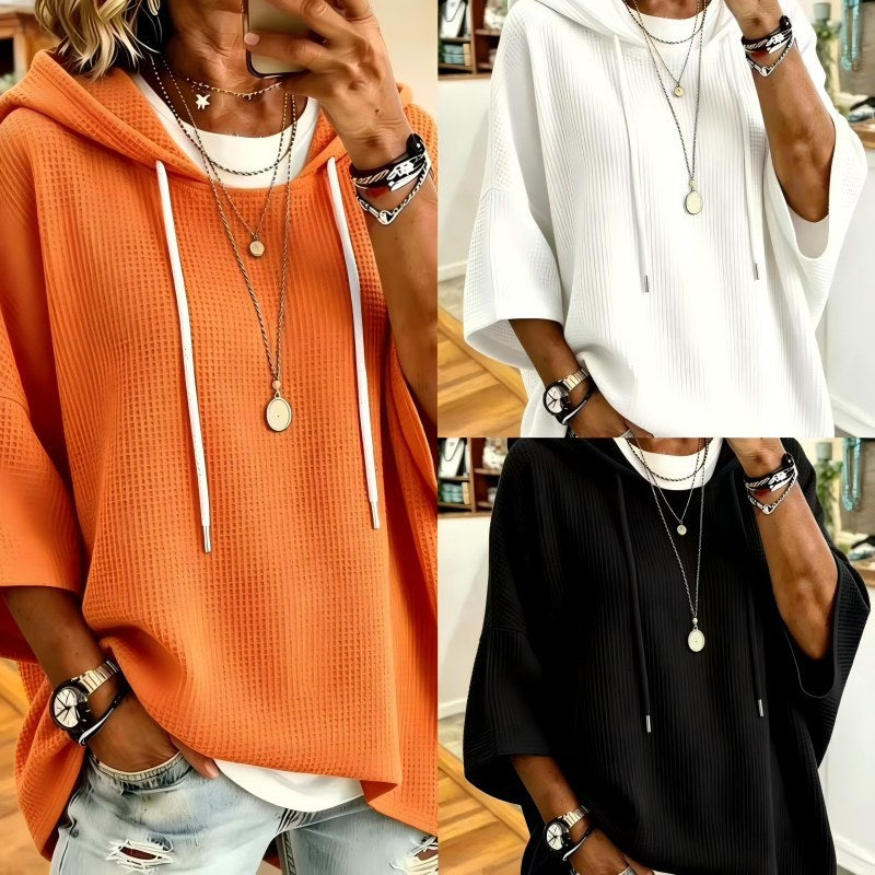 Waffelstrick Kapuzenpullover mit Kordelzug – Ansicht 2