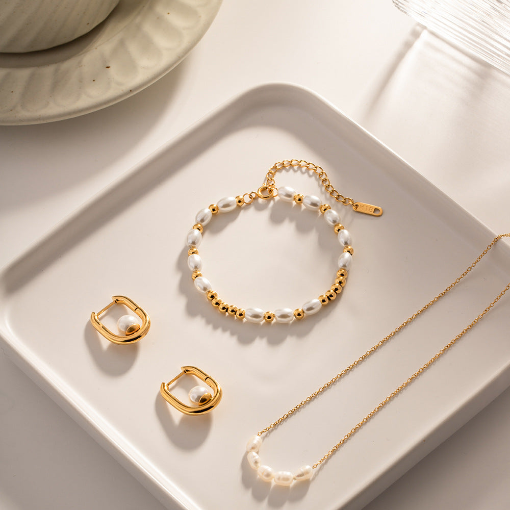 Perlenarmband aus Edelstahl, vergoldet – Bild 3 | LuxeStyle