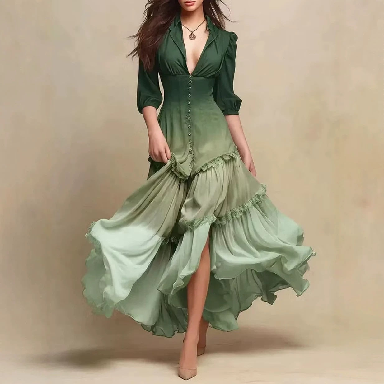 Retro Ombre Freizeitkleid