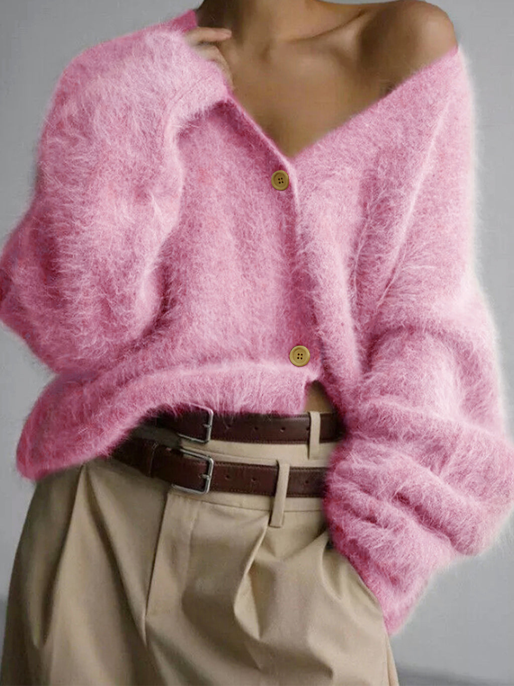 V-Ausschnitt Strick-Cardigan für Herbst und Winter