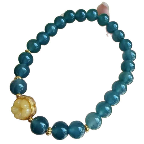 Armband mit Glückskatze aus Jadeit