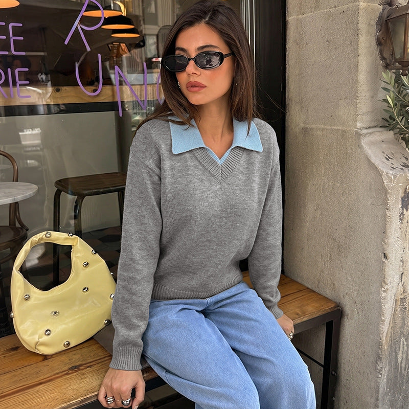 Color-Block Langarm-Pullover für Damen