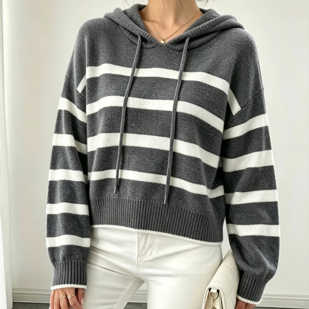 Gestreifter Strick-Hoodie für Damen