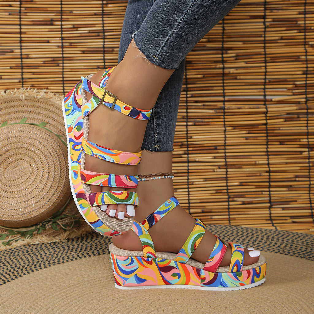 Bunte Peep-Toe-Sandalen mit Schnalle – Bild 6 | LuxeStyle