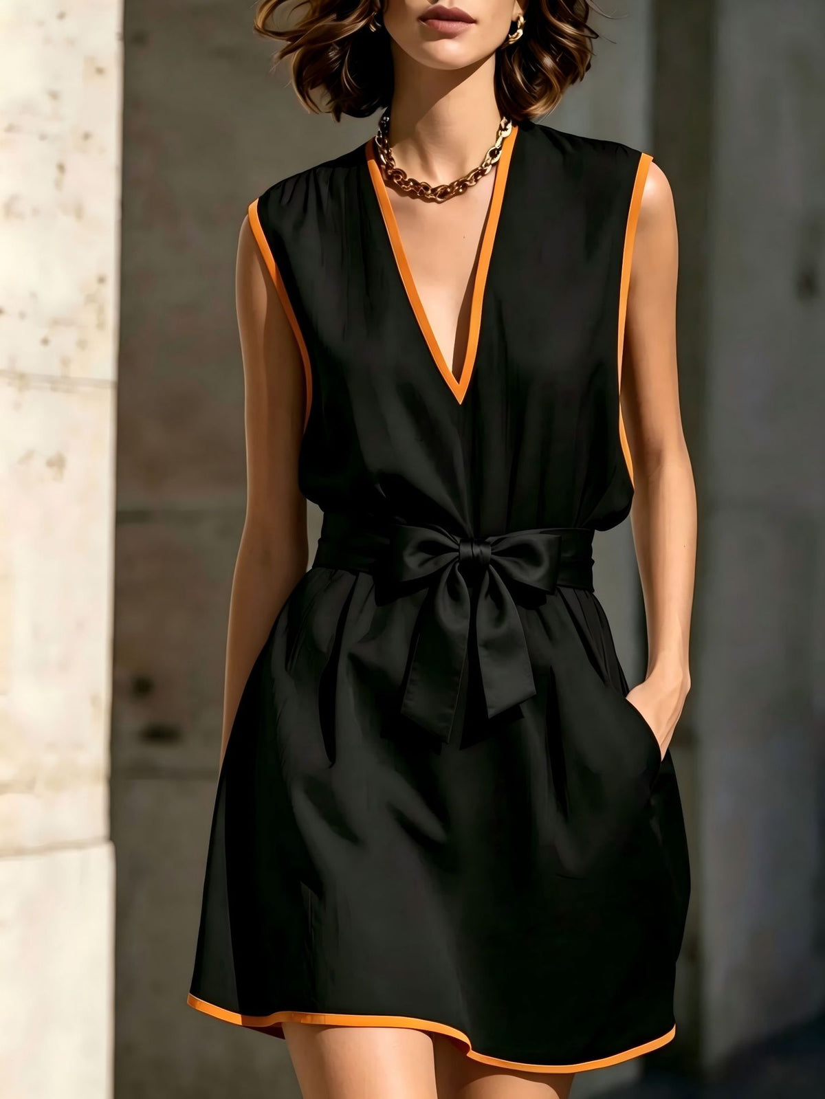 Ärmelloses V-Neck Kleid mit Schnürung – Bild 11 | LuxeStyle