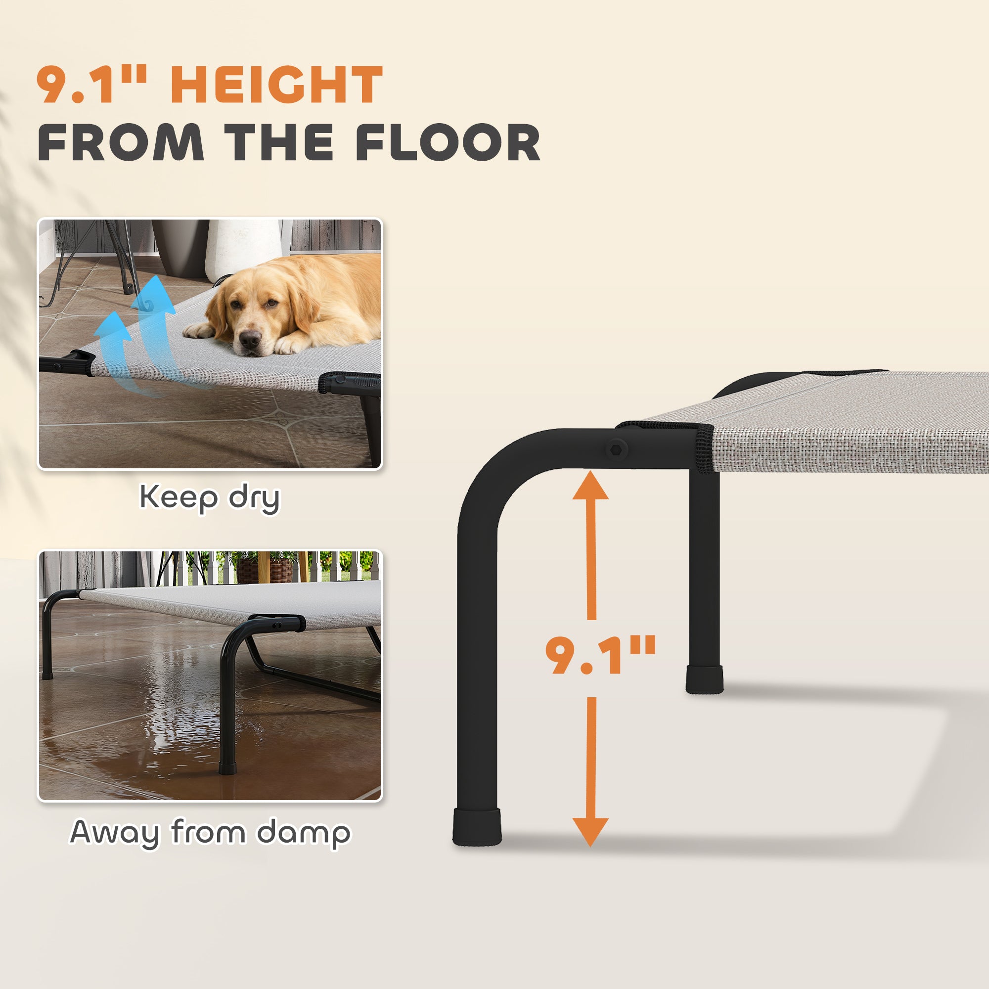 Erhöhtes Hundebett für grosse Hunde, Beige