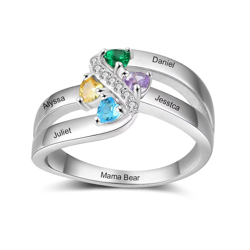 Personalisierbarer, versilberter Geburtsstein-Ring