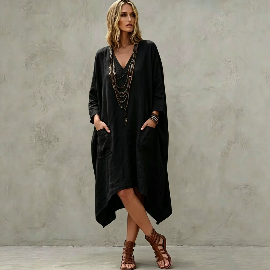 Lässiges V-Neck 3/4-Arm Kleid