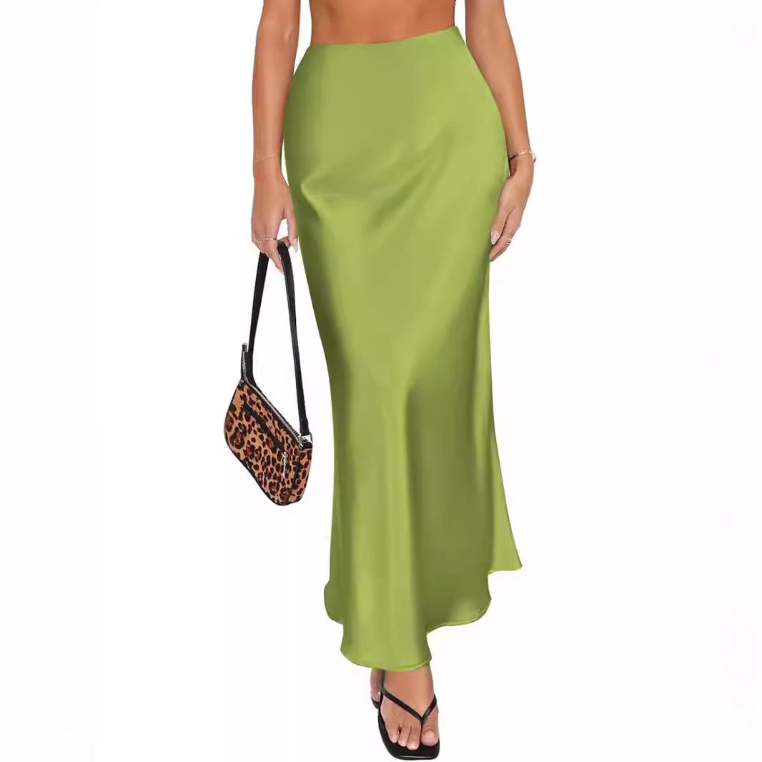 Eleganter Satin-Fischschwanzrock mit hoher Taille – Ansicht 5