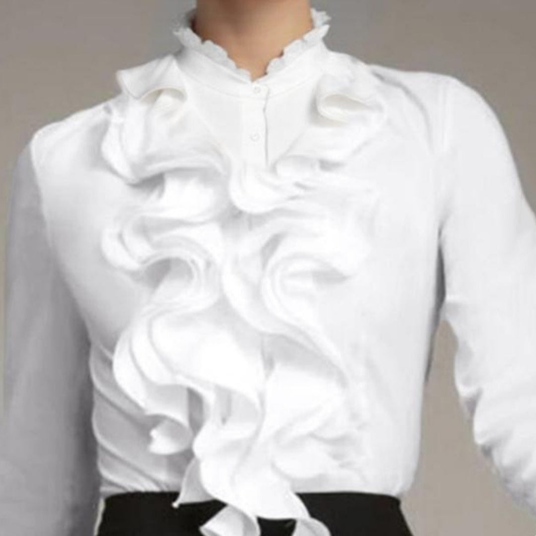 Damen Rüschen-Shirt mit Knöpfen | LuxeStyle