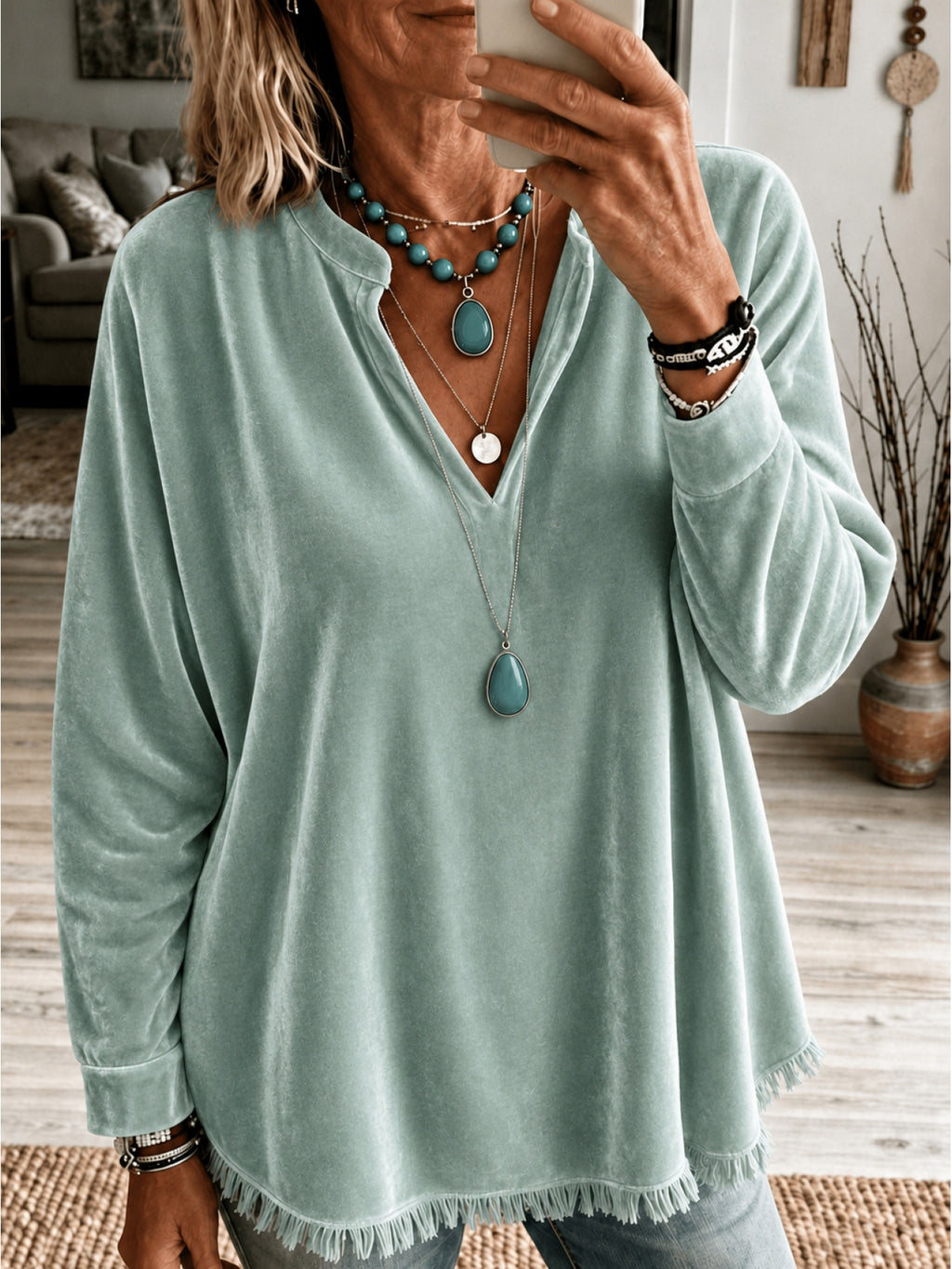 Samt-Langarmshirt für Damen