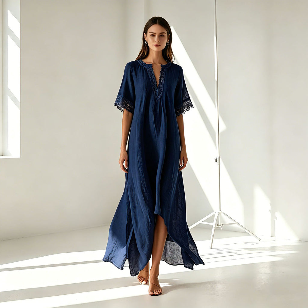 Boho Midi-Kleid mit V-Ausschnitt & Schlitz – Bild 9 | LuxeStyle