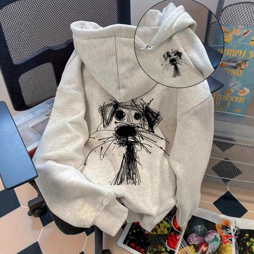Cartoon Print Loose Hoodie für Damen