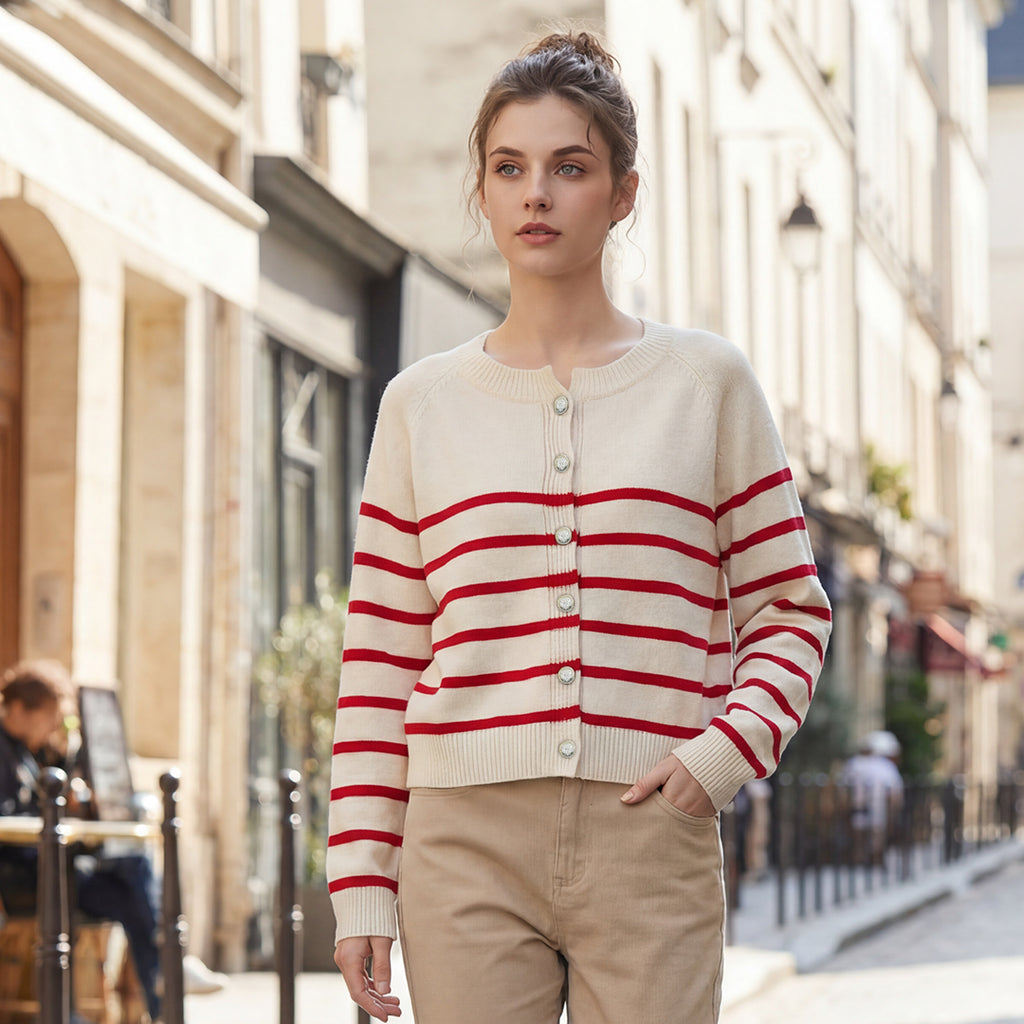 Gestreifter Strick-Cardigan für Damen – Ansicht 7