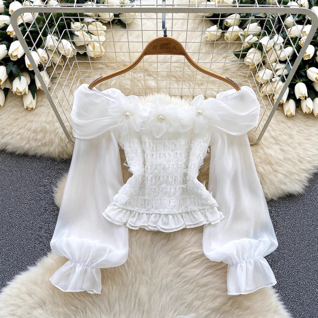 Off-Shoulder-Bluse mit Blumenmotiv