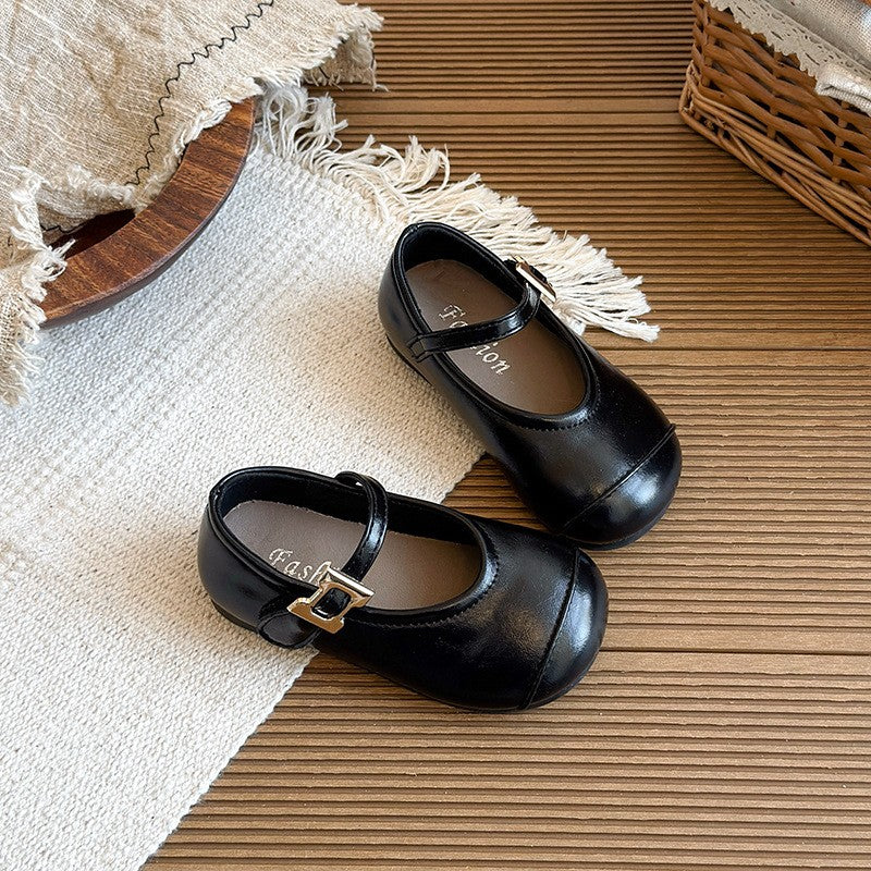 Schwarze Mädchen-Schuhe, koreanischer Stil, weiche Sohle, Retro-Prinze