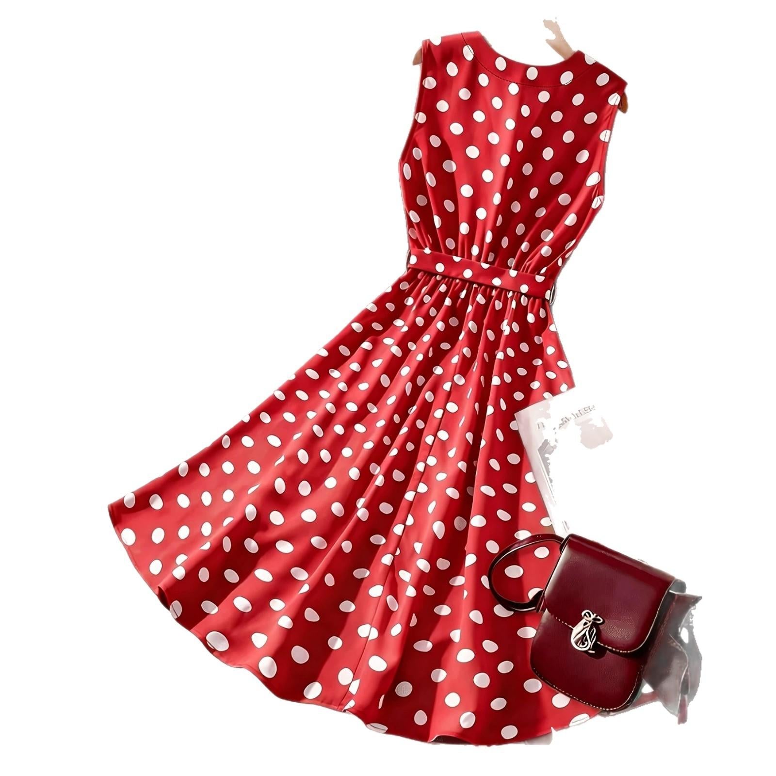 Punktiertes Midi-Kleid mit Gürtel