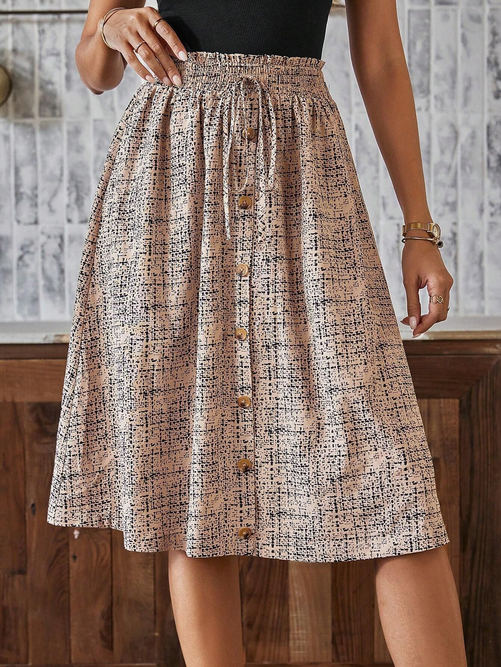 Midi-Rock mit Print und Knopfleiste