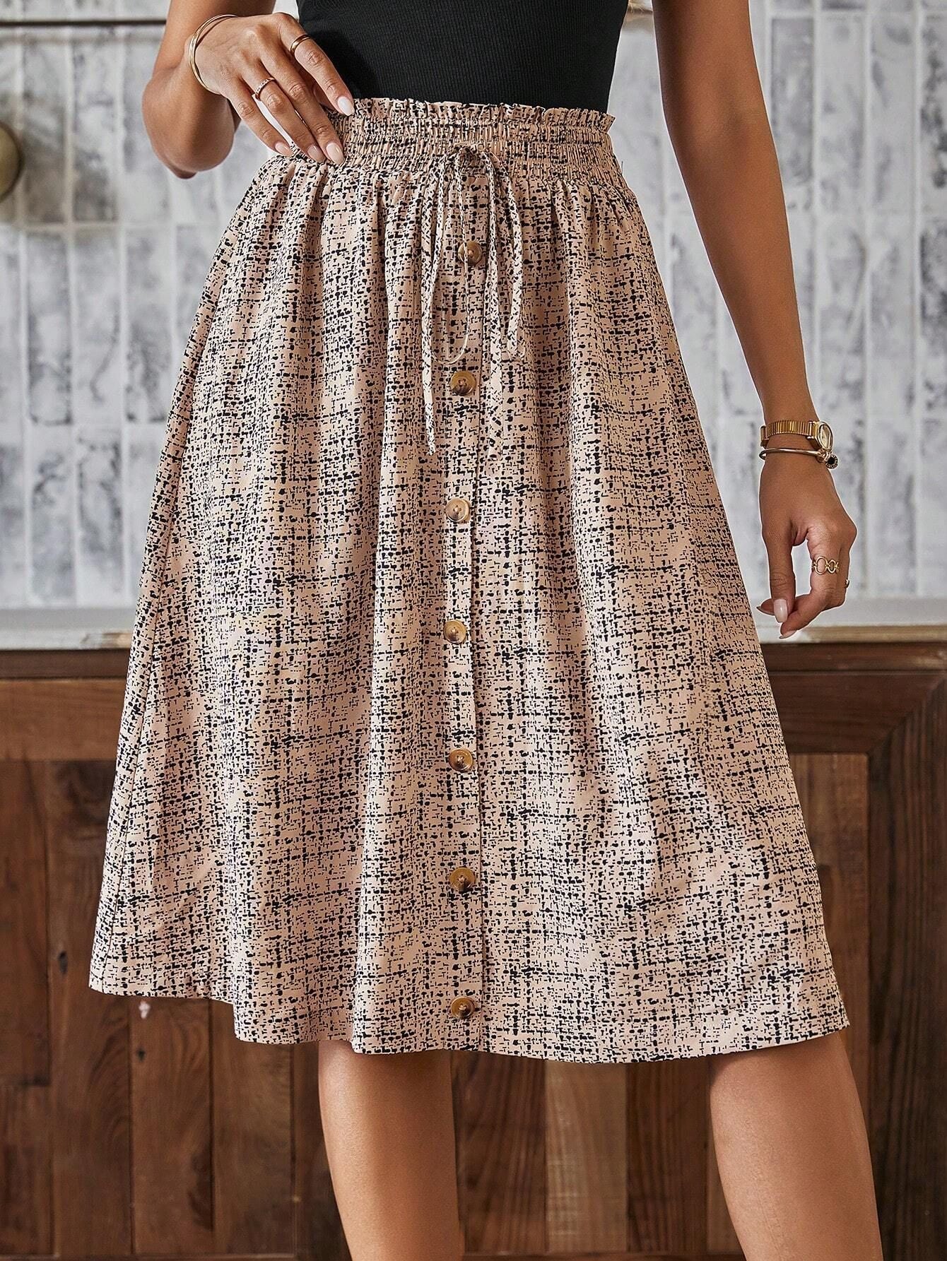 Midi-Rock mit Print und Knopfleiste