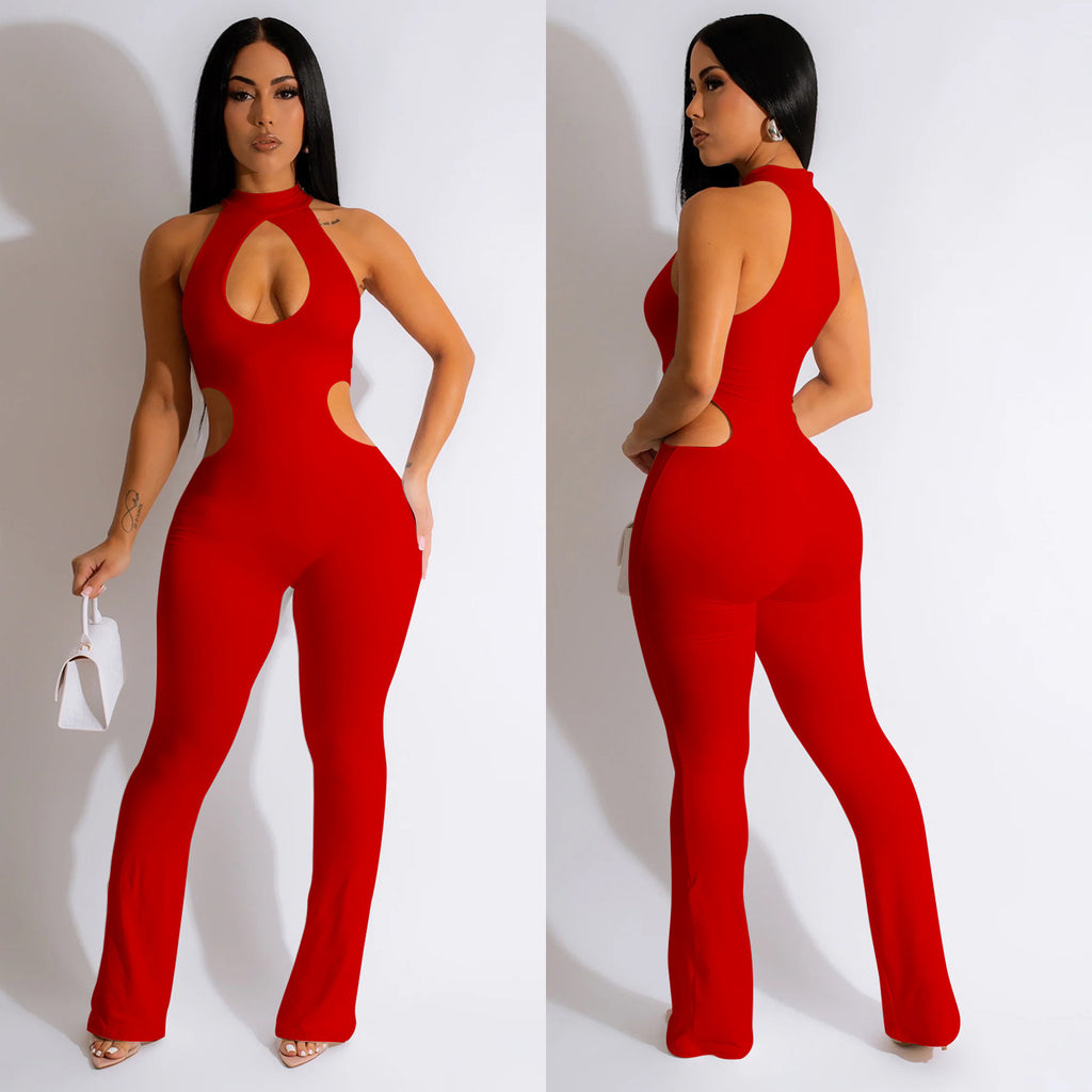 Damen Einfarbig Sexy Halter Jumpsuit