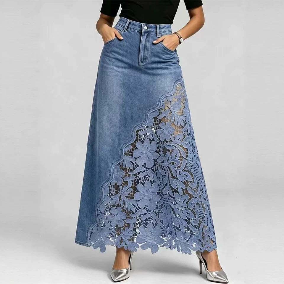 Waschjeans Rock mit Spitze