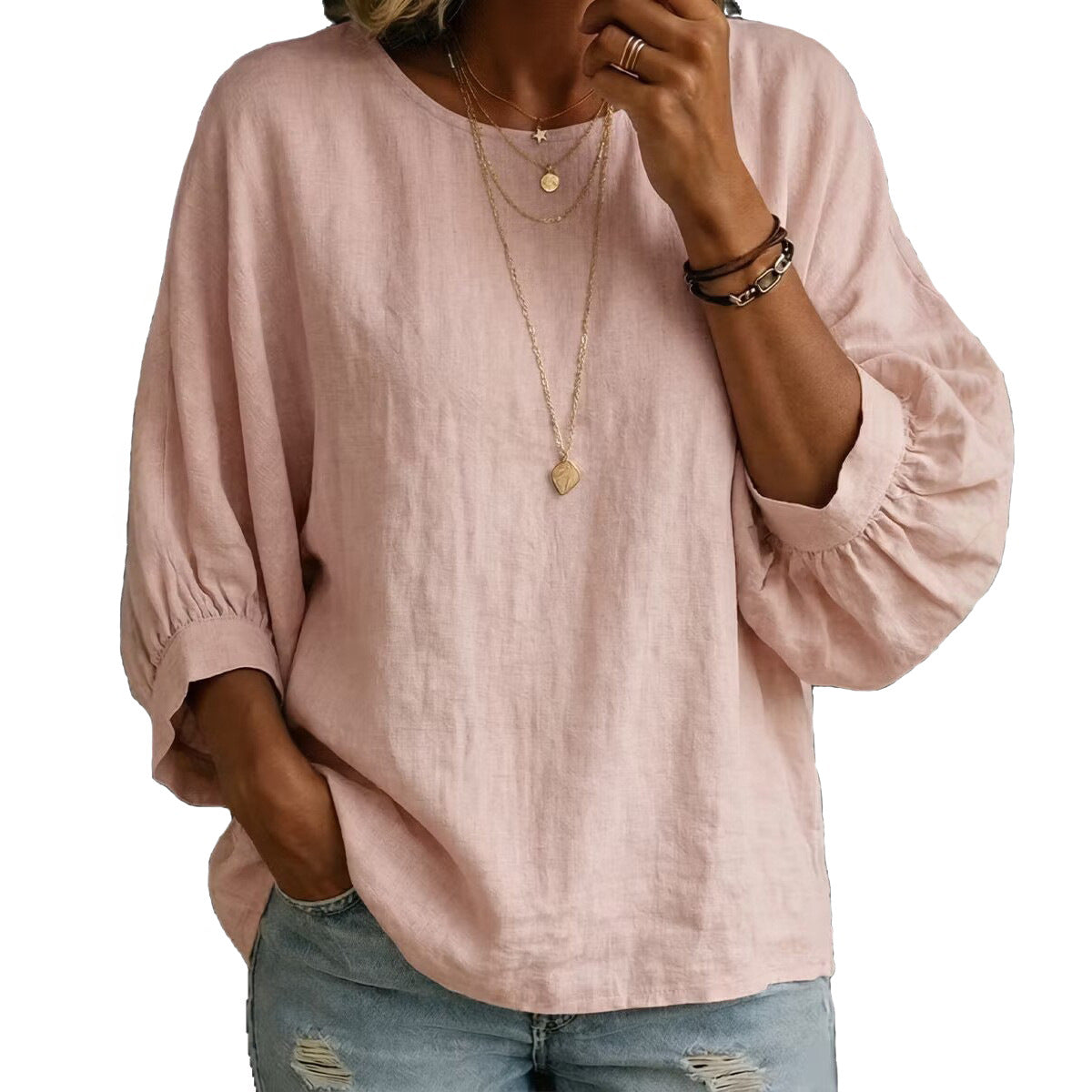 Lässiges Damen-Shirt mit Rundhals und 3/4-Ärmeln