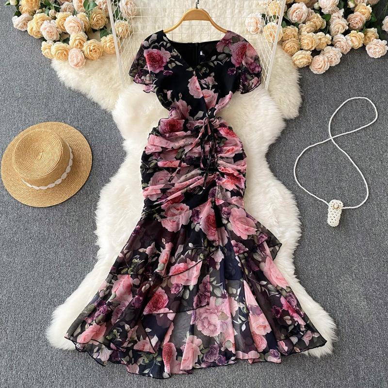 Chiffon-Meerjungfrauenkleid mit Blumenmuster – Bild 6 | LuxeStyle