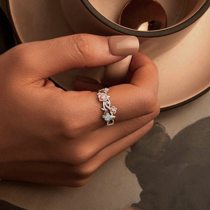 Offener Ring Kirschblüte & Schmetterling 925 Silber – Bild 6 | LuxeStyle