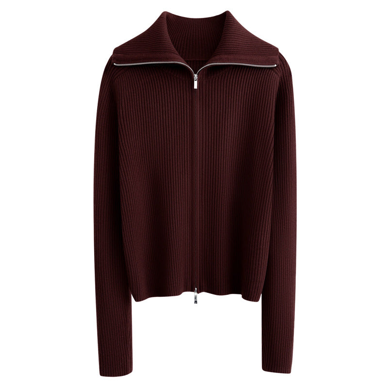 Woll-Cardigan mit Revers und Doppelreissverschluss