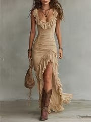 Bohemian Maxi-Kleid mit V-Ausschnitt