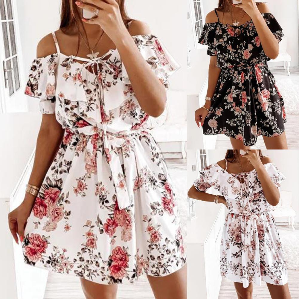Blumenmuster Taille betonendes Kleid