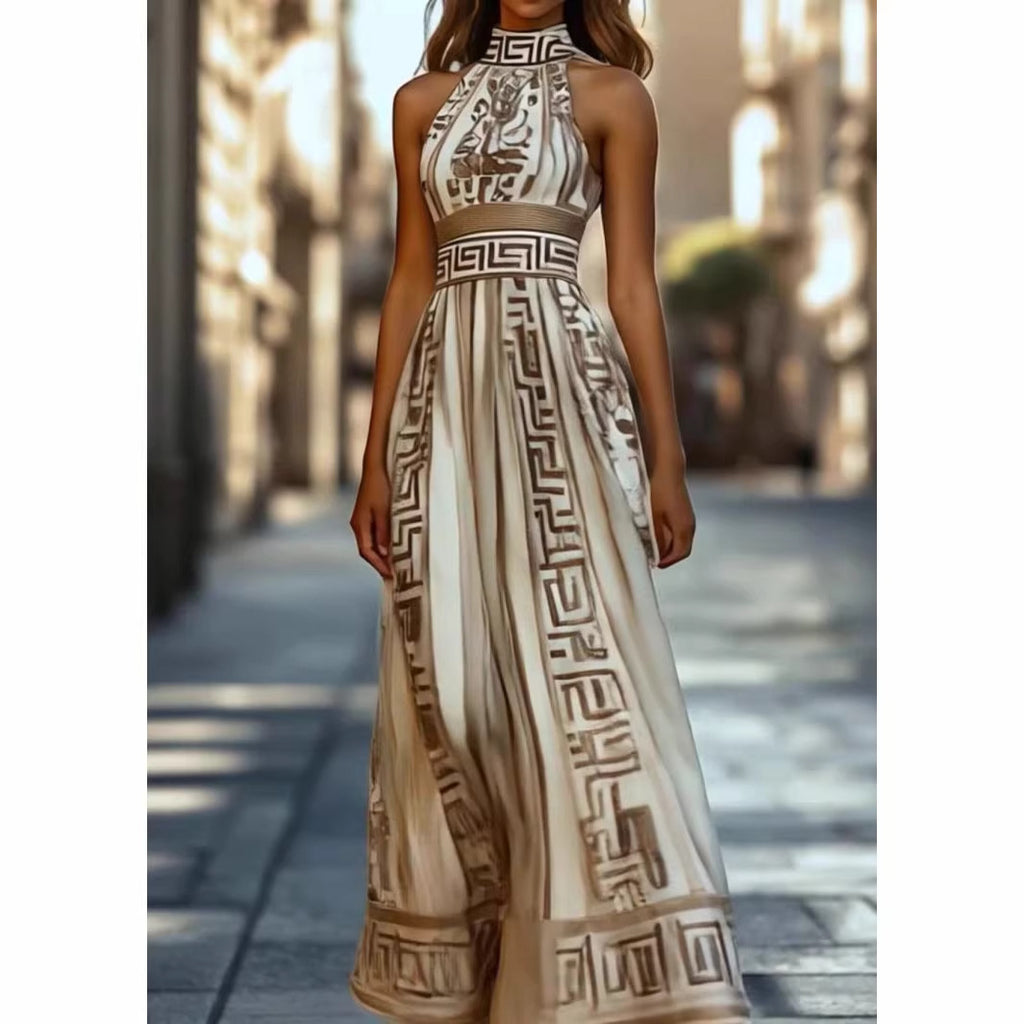 Elegantes Halterneck-Kleid mit 3D-Muster