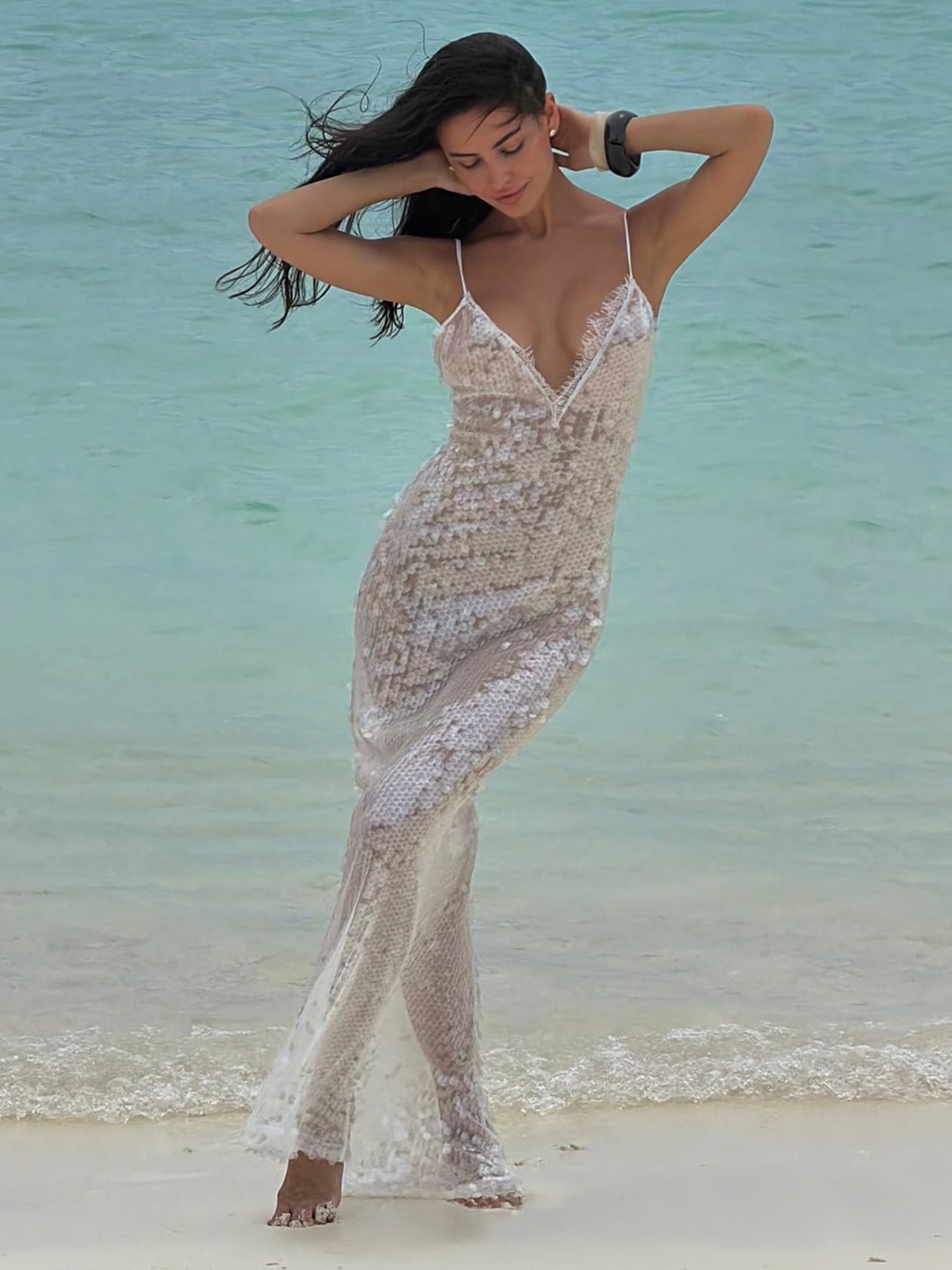 Pailletten-Spitzen Maxikleid