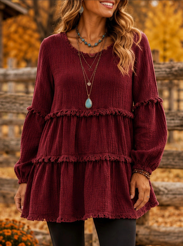 Damen Freizeit-Top mit langen Ärmeln und Paneel-Design