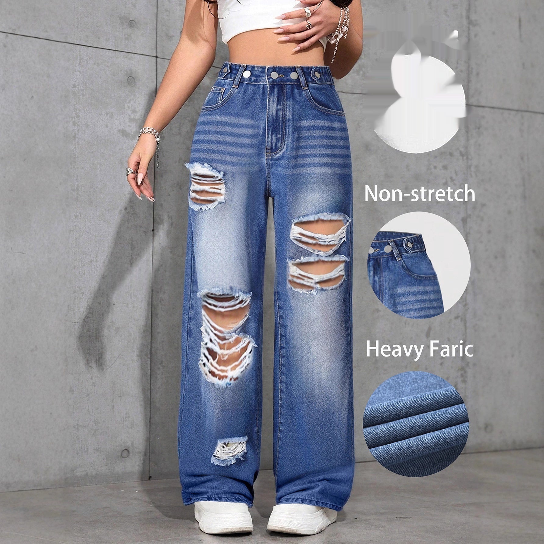 Ripped Jeans, gerade geschnitten