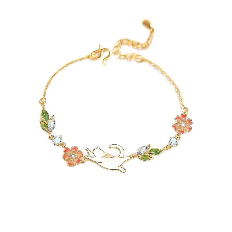 Katzen- und Blumenarmband aus 999er Silber – Bild 3 | LuxeStyle