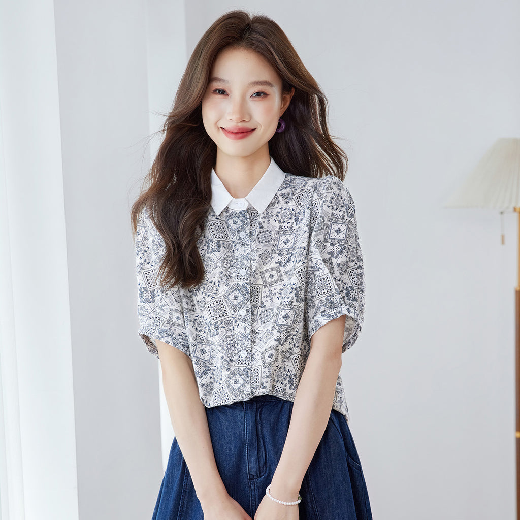 Patchwork-Bluse mit Blumenmuster