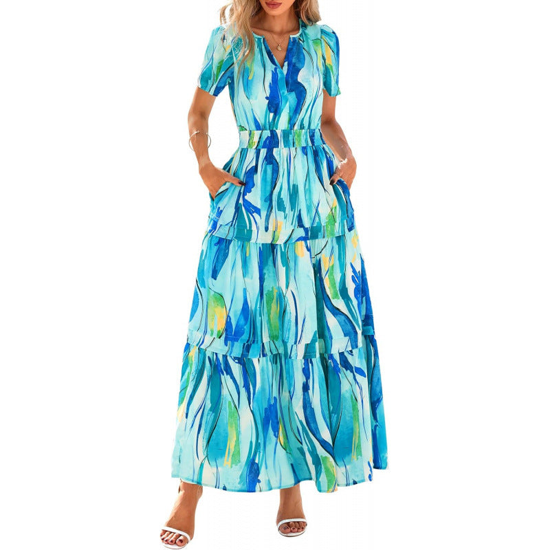Retro Blumenkleid mit V-Ausschnitt – Bild 19 | LuxeStyle