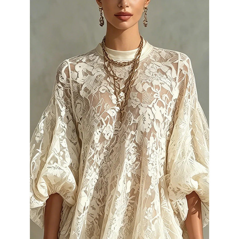 Elegante Spitzenbluse mit Dreiviertelärmeln