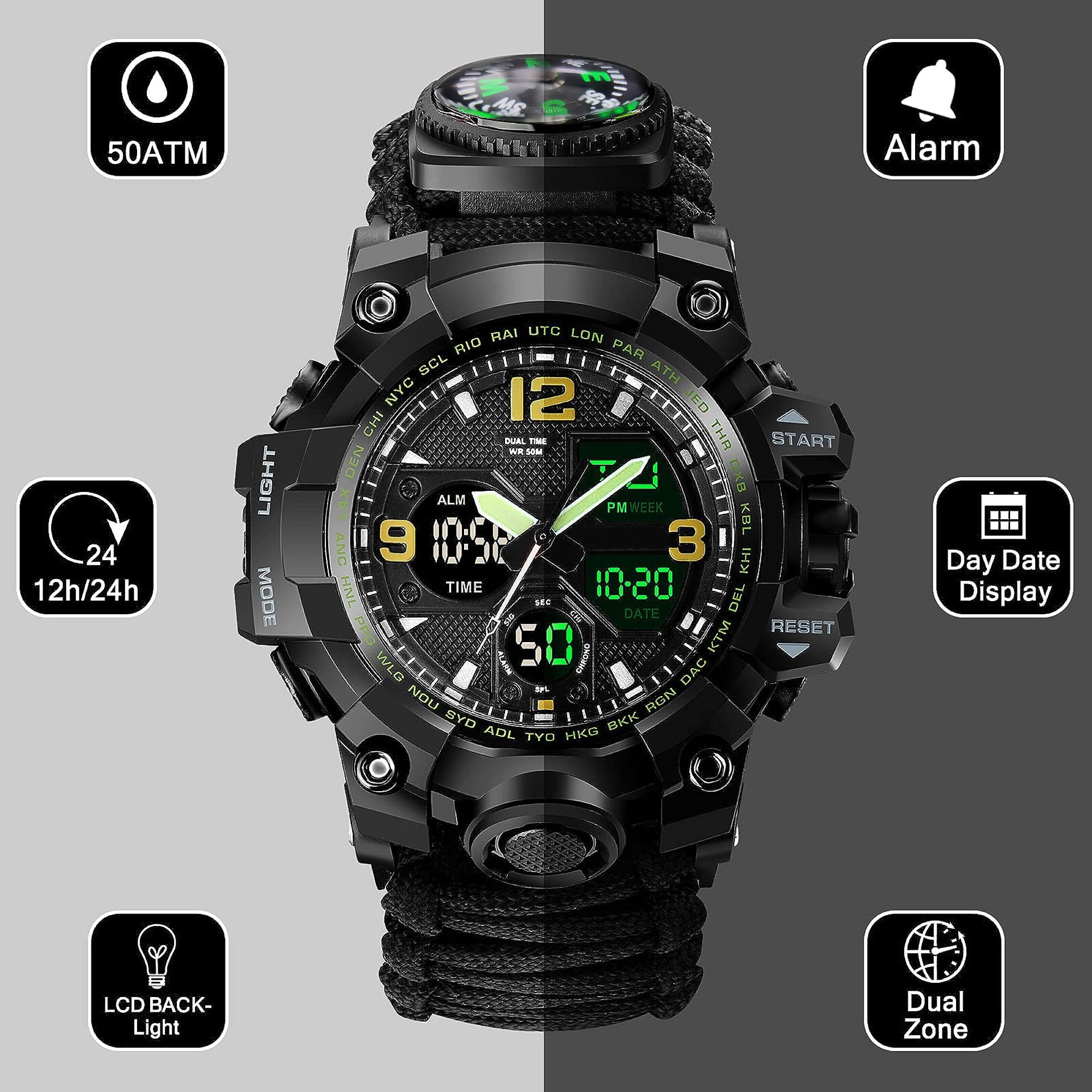 Taktische Uhr mit Dual-Display