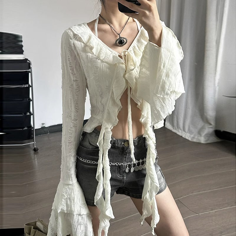 Gerafftes V-Neck Cropped Top