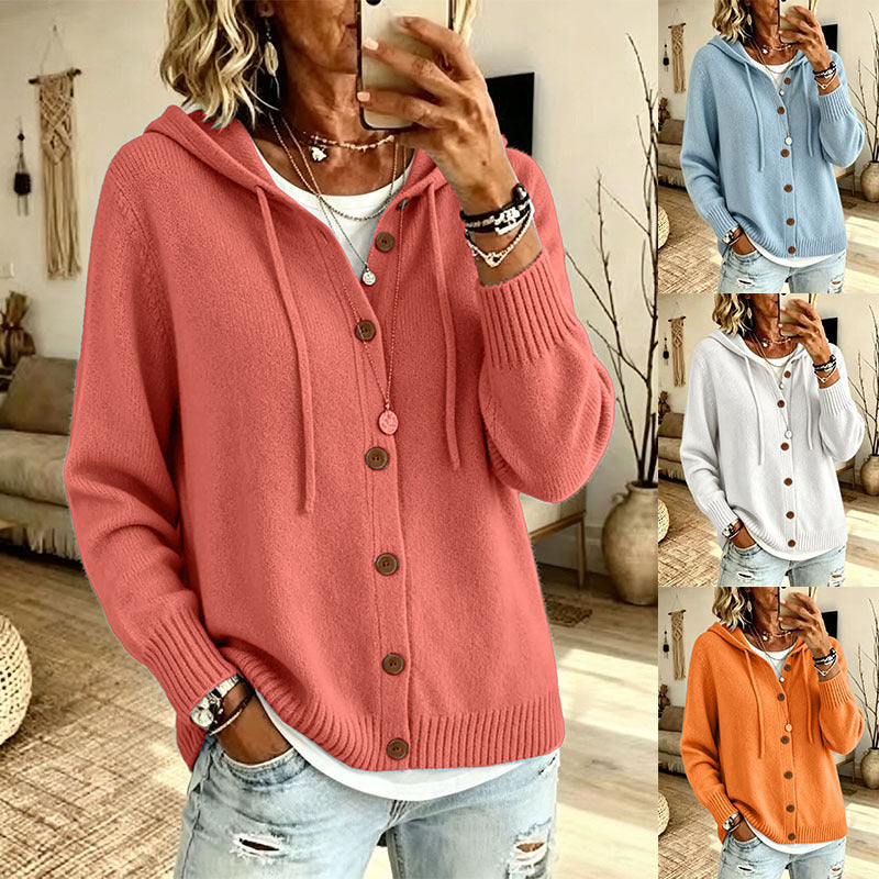 Kapuzen-Cardigan mit Strickknöpfen