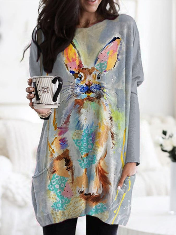 Midikleid im Picasso-Stil mit asymmetrischem Saum