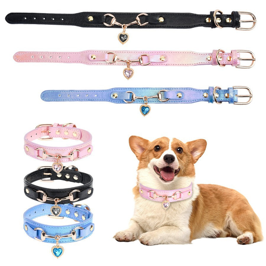 Glitzerstein-PU-Leder-Halsband für kleine Hunde