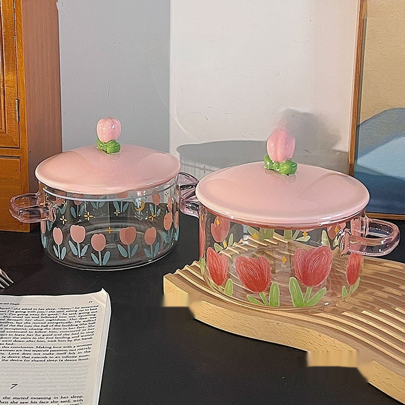 Grosse Instant-Noodle-Schale aus hitzebeständigem Glas