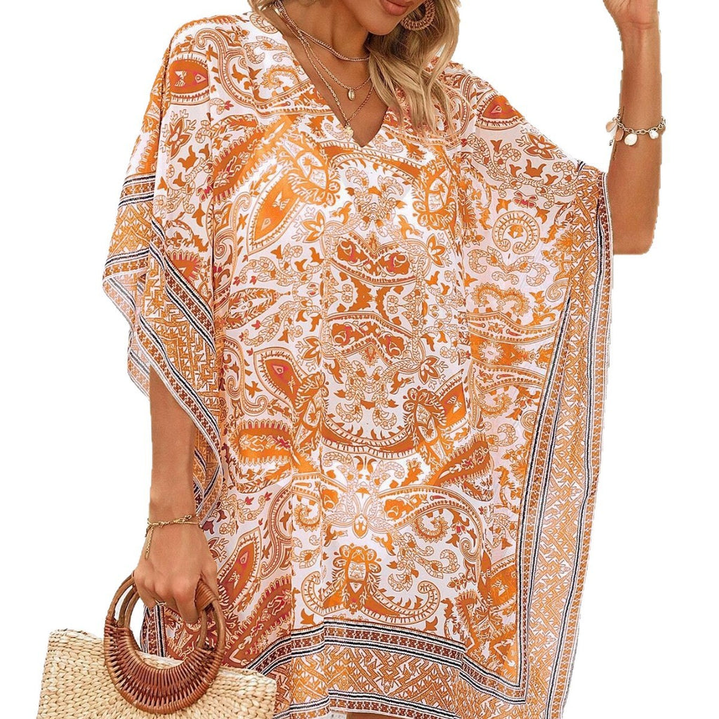 Boho V-Ausschnitt Midikleid mit Muster – Bild 9 | LuxeStyle