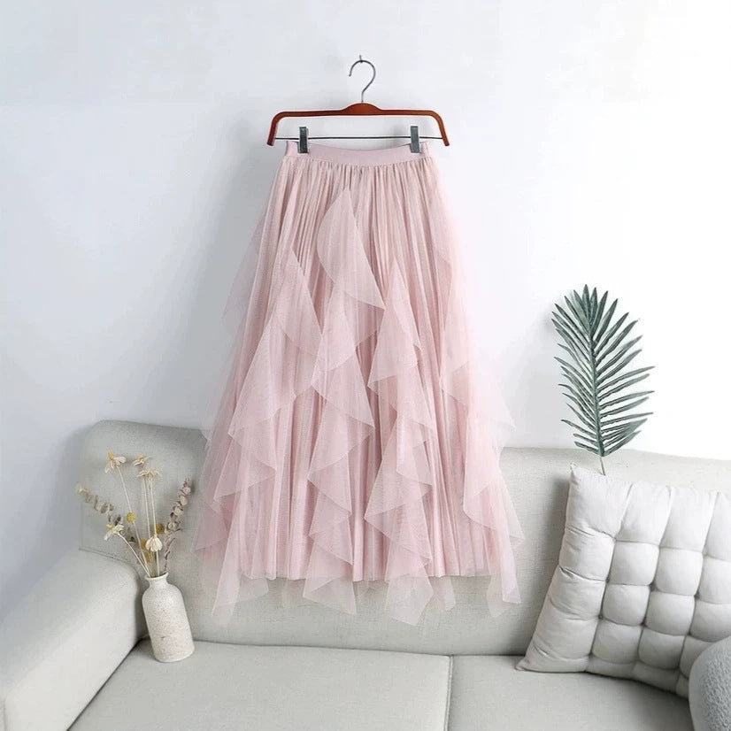 Eleganter Mesh-Patchwork Midi-Rock – Ansicht 7