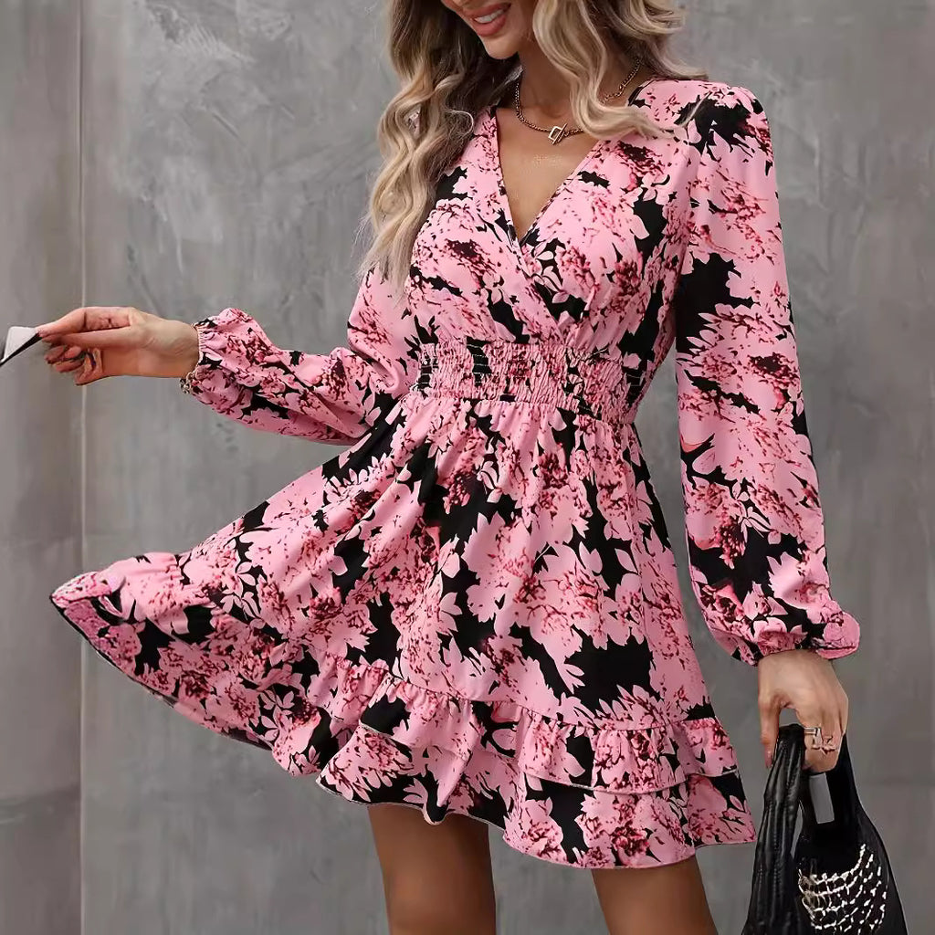 Blumenprint-Kleid mit Puffärmeln