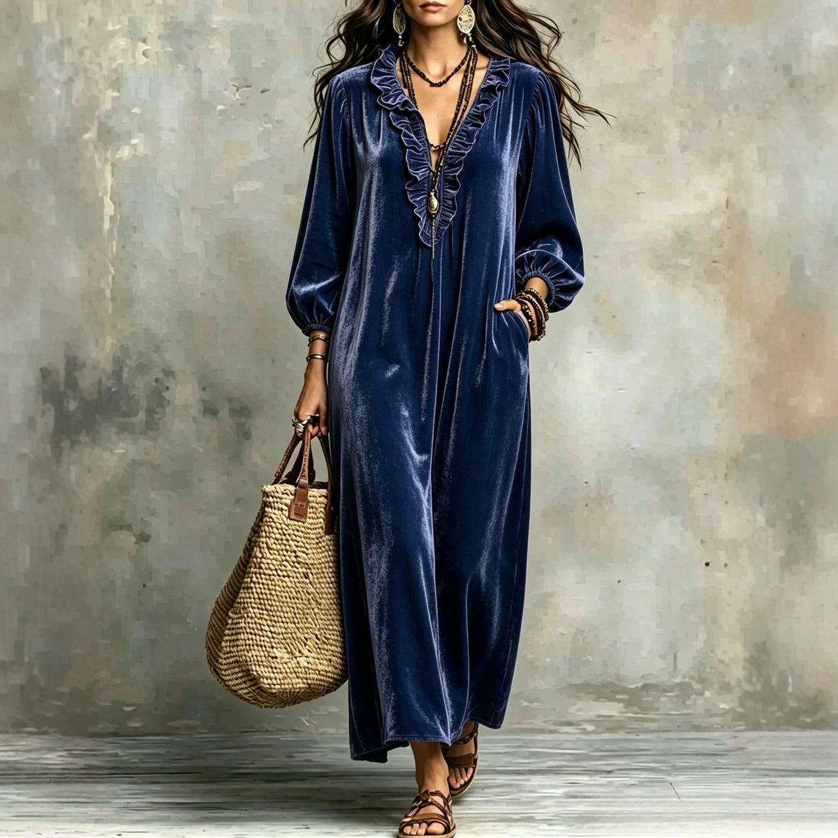 Samtkleid mit Laternenärmeln – Bild 3 | LuxeStyle